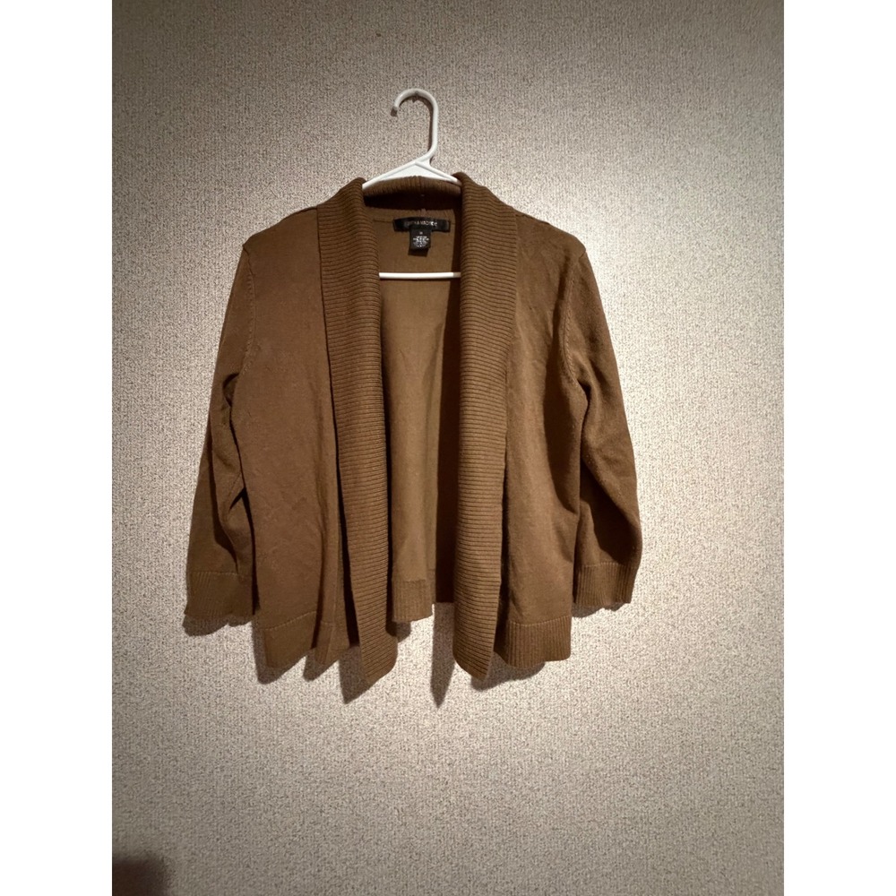 89th & Madison Womens Brown Open Front Shawl Collar Cardigan Sweater Size M